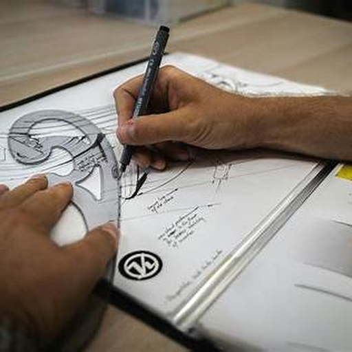 Engineer sketching a mechanical concept and marking dimensions on paper