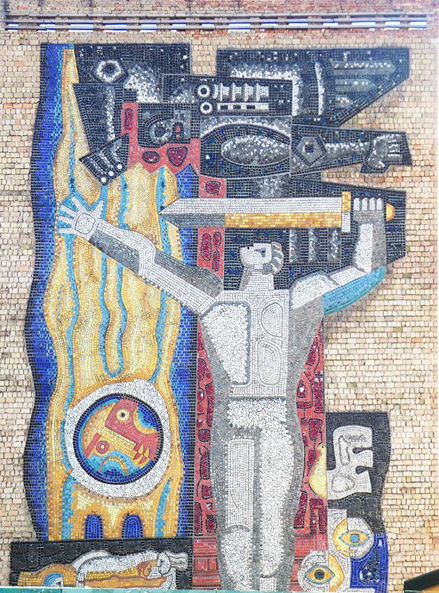 Industrial mosaic style engineering illustration
