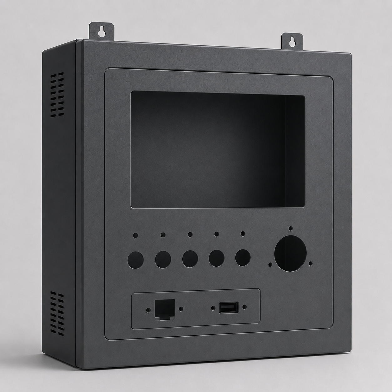 Photorealistic gray painted aluminum cabinet for industrial automation